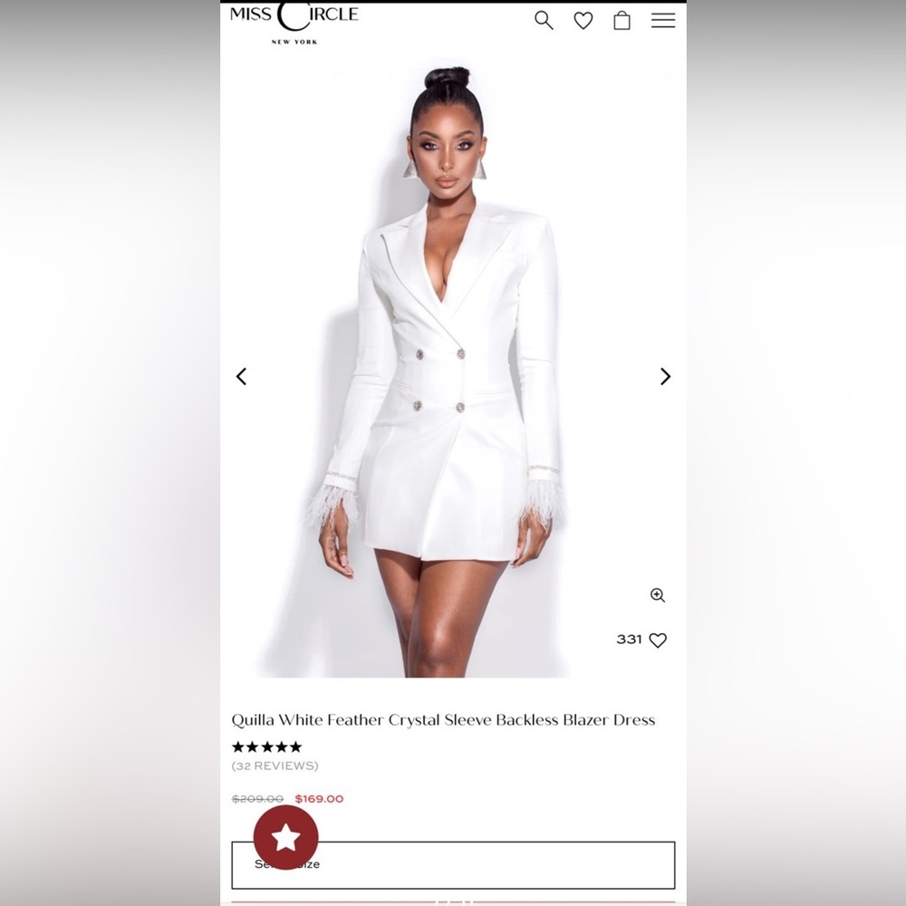 Elegant White Blazer Dress with Feather Cuffs